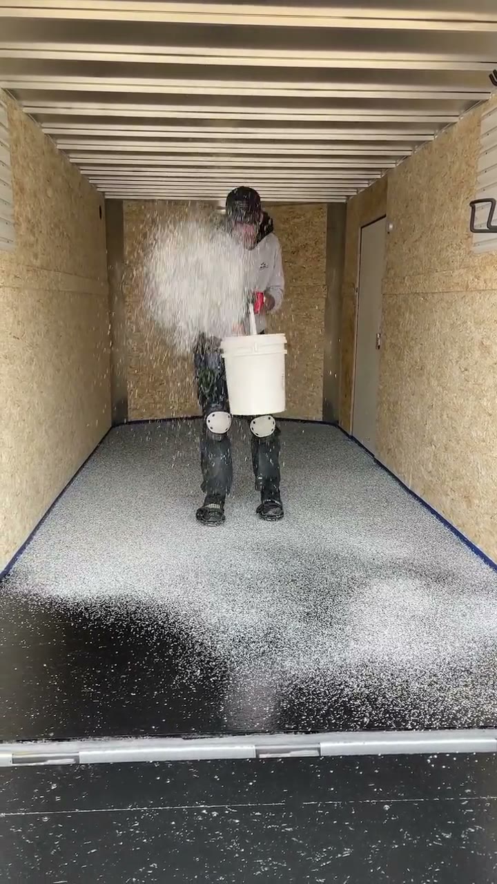Full-flake broadcast in an Omaha garage: throwing flake to refusal